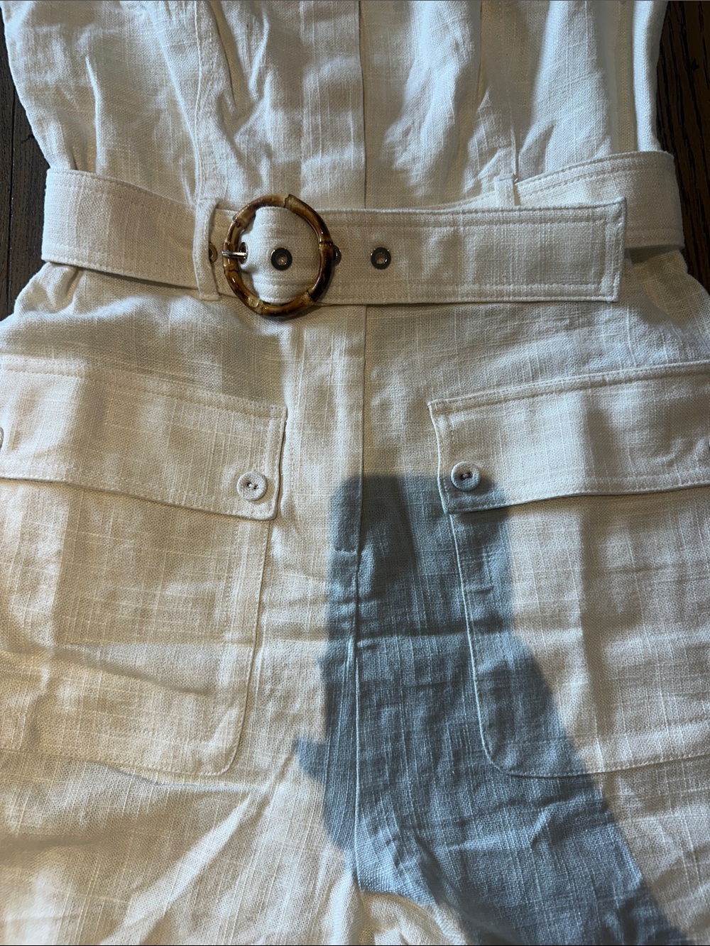 House of Harlow 1960 Cream Linen Romper with Tortoiseshell Buckle - Picture 5 of 7